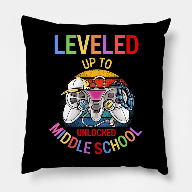 Leveled Up To Middle School Video Game Back To School 2023 Pillow by AE Desings Digital