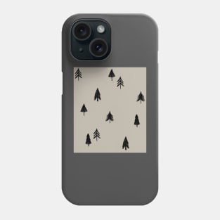 Woodland Trees, Black on Taupe Phone Case