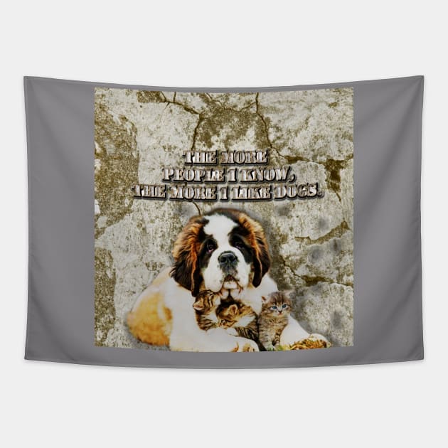 Dog and kittens Tapestry by Abstract philosophy