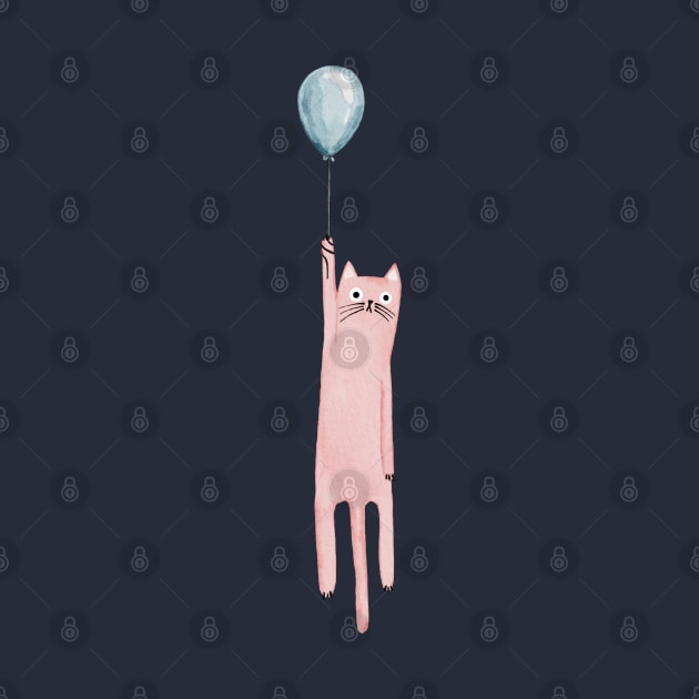 Watercolor cat with a balloon. by Magic Mouse Illustration