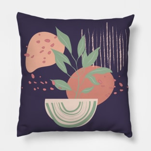 Abstract shapes lines and plant leaves digital design illustration Pillow