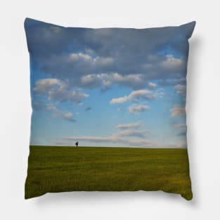 walking a green wheat field Pillow