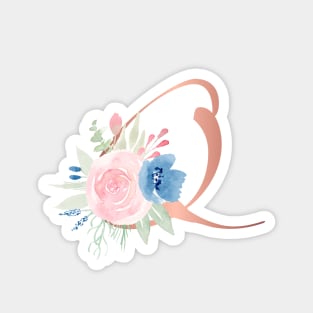 Letter Q Rose Gold and Watercolor Blush Pink and Navy Magnet
