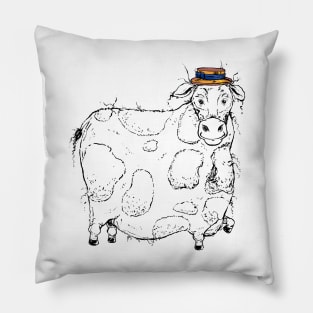 Large Plump Cow with a Precious Barber Shop Hat Pillow