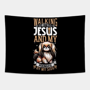 Jesus and dog - Pekingese Tapestry