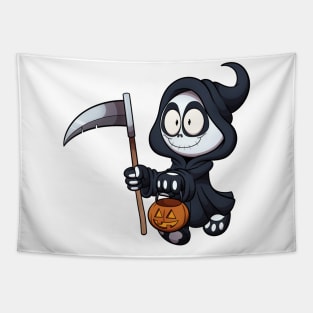 Kid In Reaper Costume Trick Or Treating Tapestry