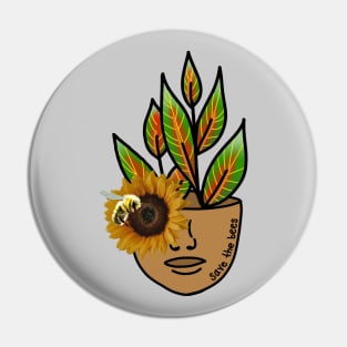 Save the Bees - Tropical House Plant with Sunflowers and Bees Pin