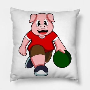 Pig at Bowling with Bowling ball Pillow