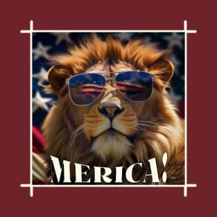 Funny Patriotic Lion MERICA! Happy Birthday America! T-Shirt