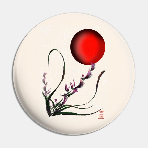 Sumi-e orchid with red rising sun Pin by cuisinecat