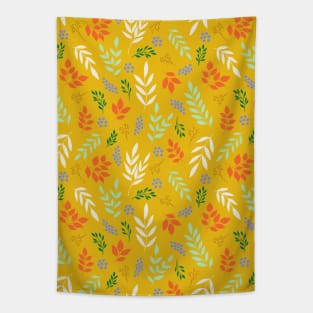 Pretty tiny leaves botanical pattern in mustard yellow Tapestry