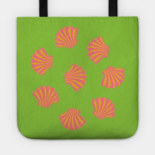 SEASHELLS Scattered Tropical Scallop Clam Shells Undersea OceanSea Life in Hot Pink Yellow and Green - UnBlink Studio by Jackie Tahara Tote