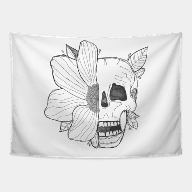 Skull with flower Tapestry by Carriefamous