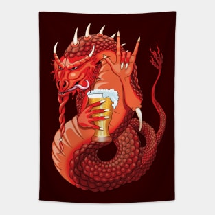 Drinking Red Dragon Graphic Design - Beer Lovers Tapestry