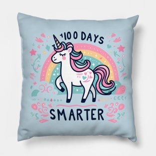 100 days smarter, pastel colorful, rainbow, cute unicorn Pillow