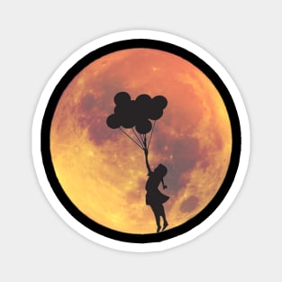 Full Moon and Girl with Balloon Silhouette Magnet