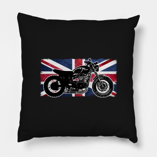 Triumph Custom Scrambler | British Flag | Muscle Bikes Scrambler Bikes Pillow by SW-Longwave