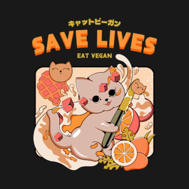 Save Lives Eat Vegan | Kawaii Kitty Eat Fruits by Oiyo