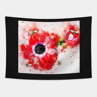 Red Poppy and Honeybees Tapestry