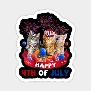 Three Cat Happy 4th Of July American Cat Lover Independence Day Magnet