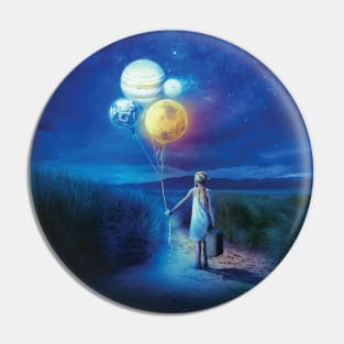 Girl With Balloon Planets Pin