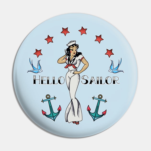 Jerry Style Hello Sailor Vintage Pin Up Tattoo Pin by LittleBunnySunshine