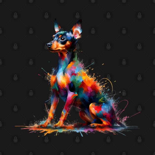 Elegant Miniature Pinscher in Colorful Splash Art Style by ArtRUs