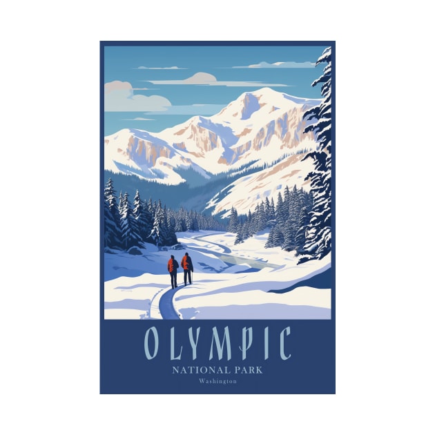 Olympic National Park Vintage Travel Poster by GreenMary Design