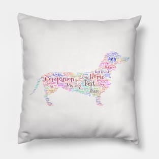 Dog Sausage Silhouette Shape Text Word Cloud Pillow