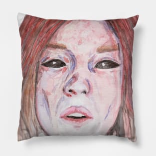 Girl With Black Sclera Eyes Pillow