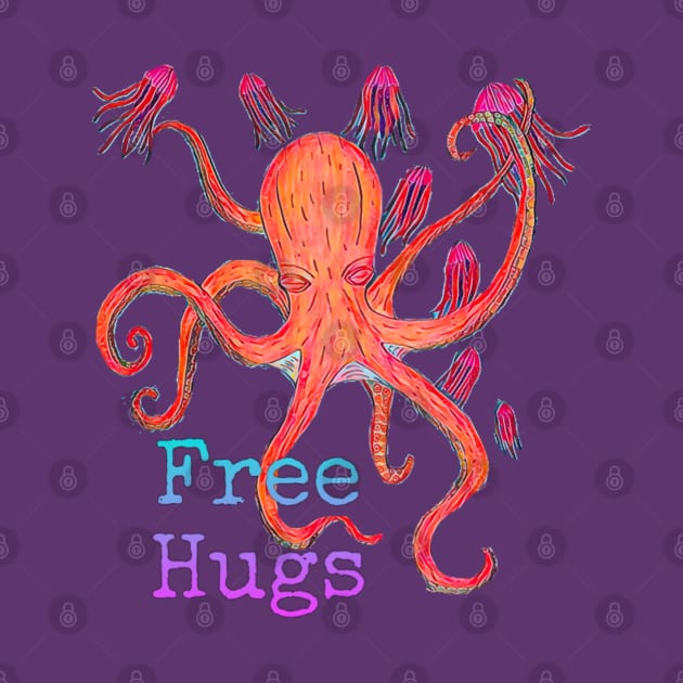 Octopus with Jellyfish, Free Hugs by LuvbuzzArt