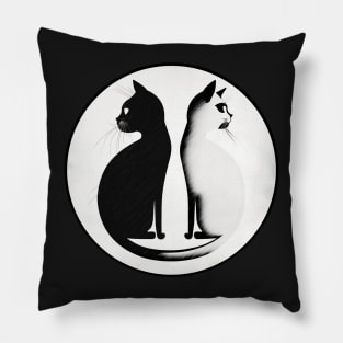 Black Cat, White Cat, Yin and Yang Pillow