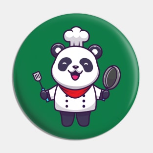 Cute Panda Chef Holding Pan And Spatula Cartoon Pin