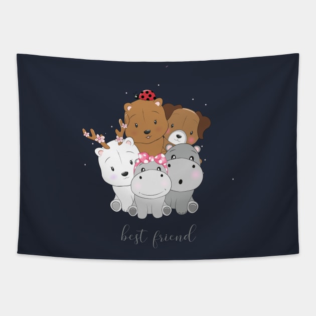 cute best friend cartoon animals Tapestry by Tshirt lover 1