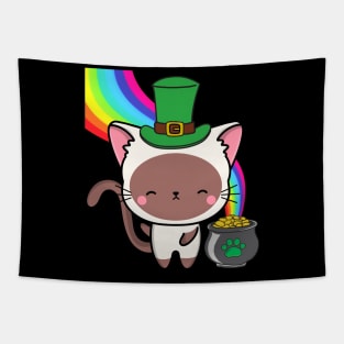 Funny white cat celebrates st patricks day Tapestry