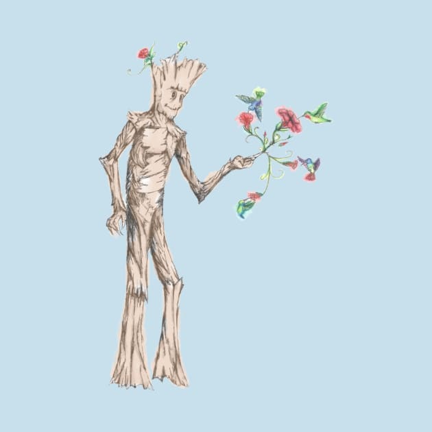 Groot with hummingbirds by kktibbs