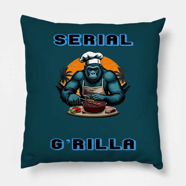 Serial G'rilla Master BBQ Griller Fun Pun Pillow by taiche