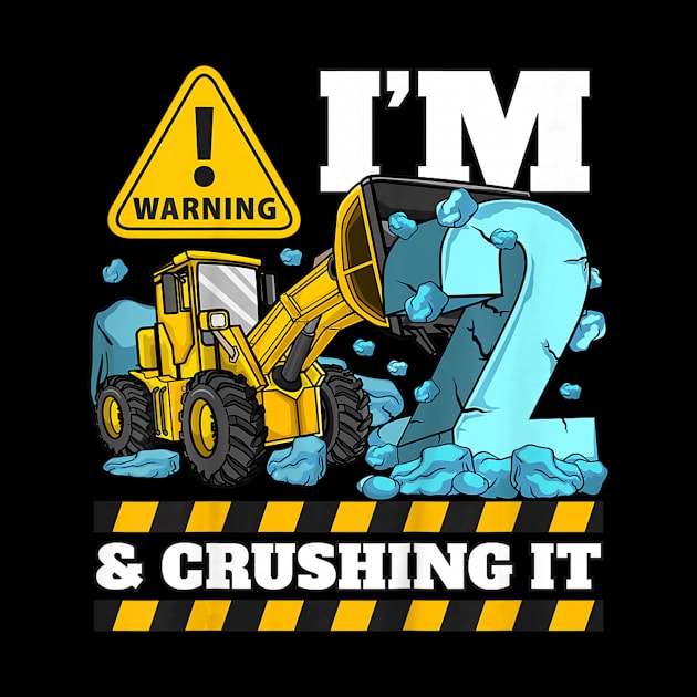 Kids Construction Truck 2nd Birthday Shirt Boy 2 Bulldozer Digger by LaurieAndrew