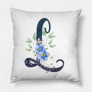 Floral Monogram L Wild Blue Flowers Pillow