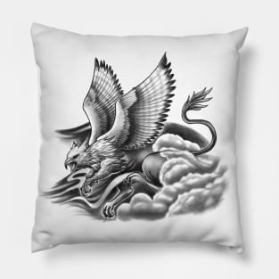 Fierce Mythical Griffin Flying in the Mist Pillow