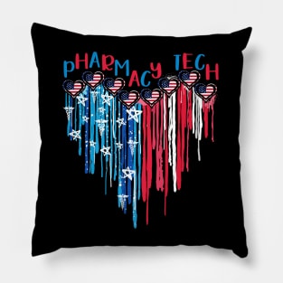 Pharmacy Tech American Flag Melting Heart 4th Of July Pillow