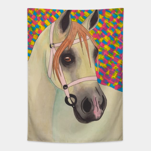 White arabian horse with splash of colors Tapestry by deadblackpony