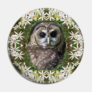 Majestic Owl Surrounded by Wildflowers Pin