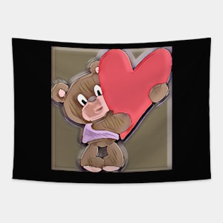 Big Heart Teddy Bear Valentine's Day Apparel Tapestry