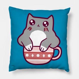 Teacup Gray Kitten Pillow