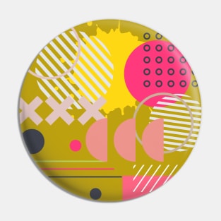 Modern Geometric Pattern Pastel  In Pale Rose, Pink, Lime, Yellow, and Ochre Gold Retro Doodle Style Pin