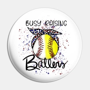 Busy Raising Ballers, baseball, softball mom, red white blue cheetah bow design Pin