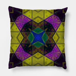 Mosaic Kaleidoscope Square  Purple Yellow and Green Pillow