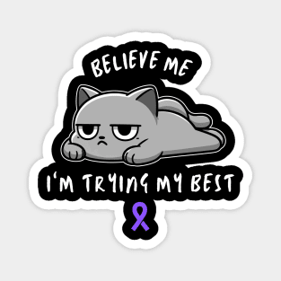 Fibromyalgia Warrior Cat With Awareness Ribbon Magnet