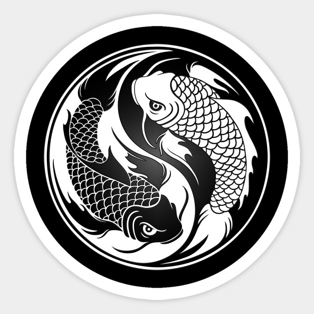 White And Black Yin Yang Koi Fish Yin Yang Sticker Teepublic